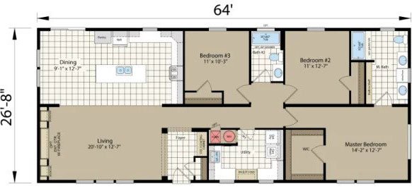 Example of a double-wide manufactured home floor plan.