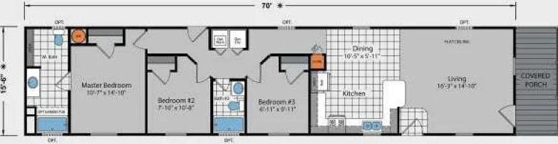 Example of a single-wide manufactured home floor plan.